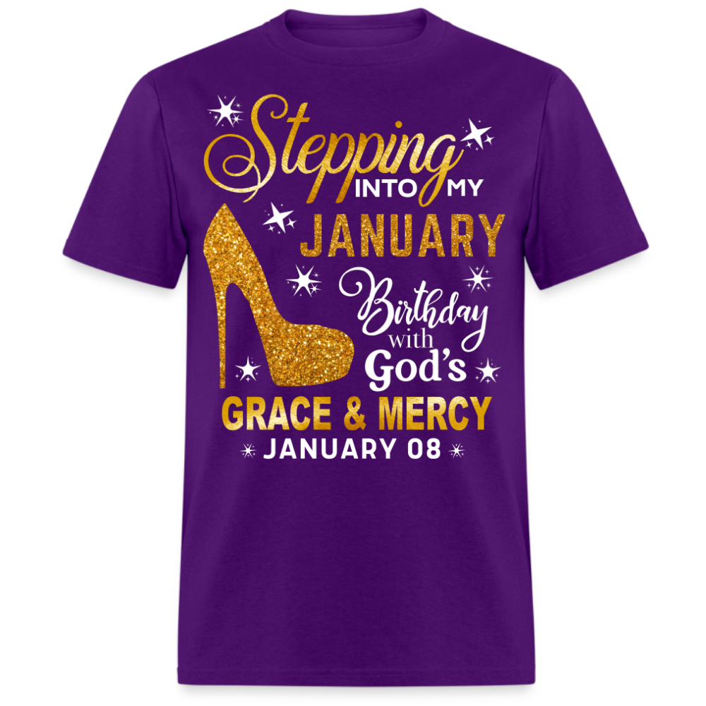 STEPPING INTO MY JANUARY 08 BIRTHDAY UNISEX SHIRT