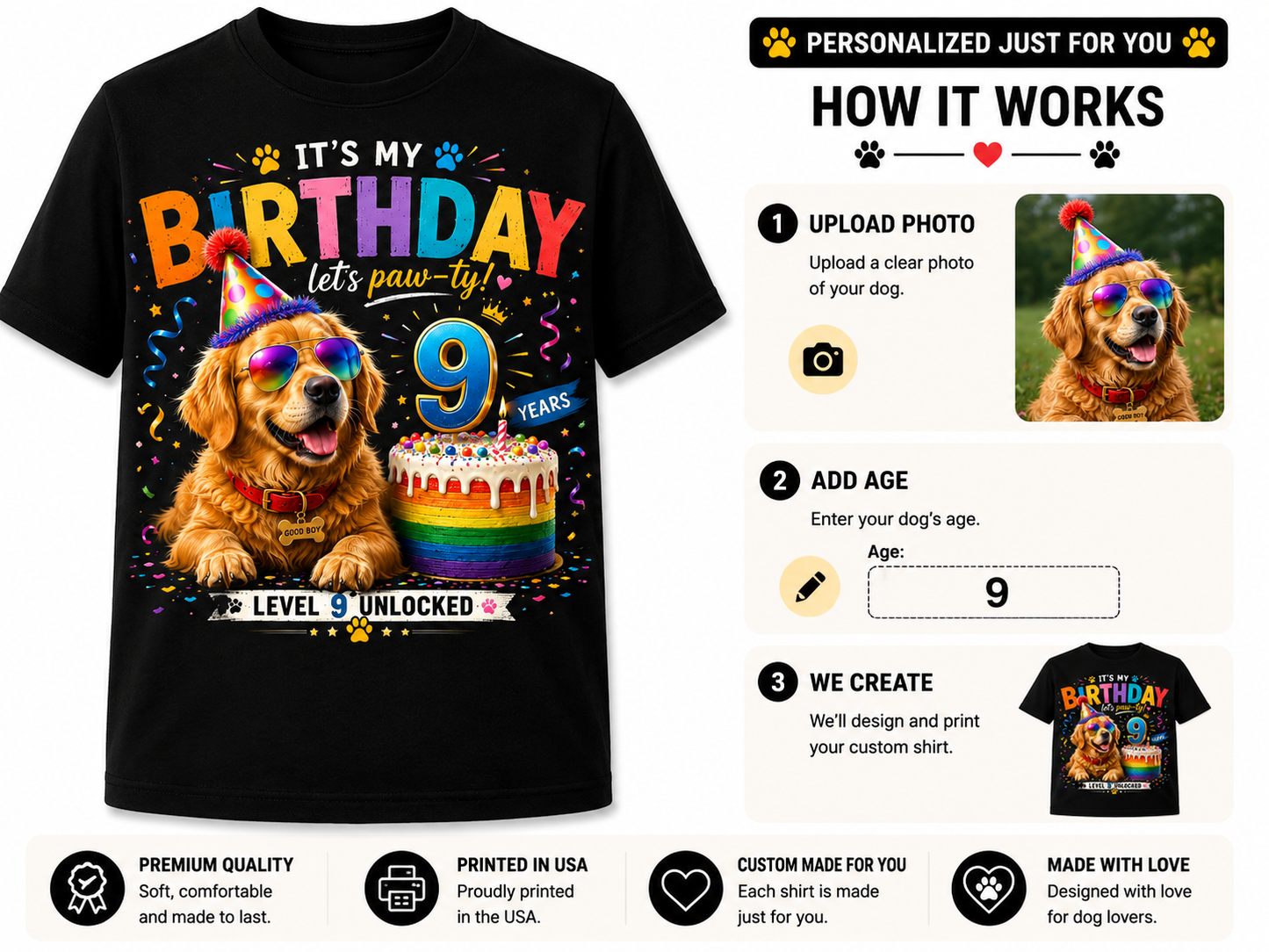 PHOTO PERSONALIZATION-IT'S MY BIRTHDAY, LET'S PAW-TY UNISEX SHIRT