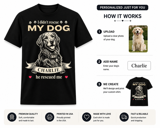 PHOTO PERSONALIZATION-I DID'T RESCUE MY DOG, HE RESCUED ME UNISEX SHIRT