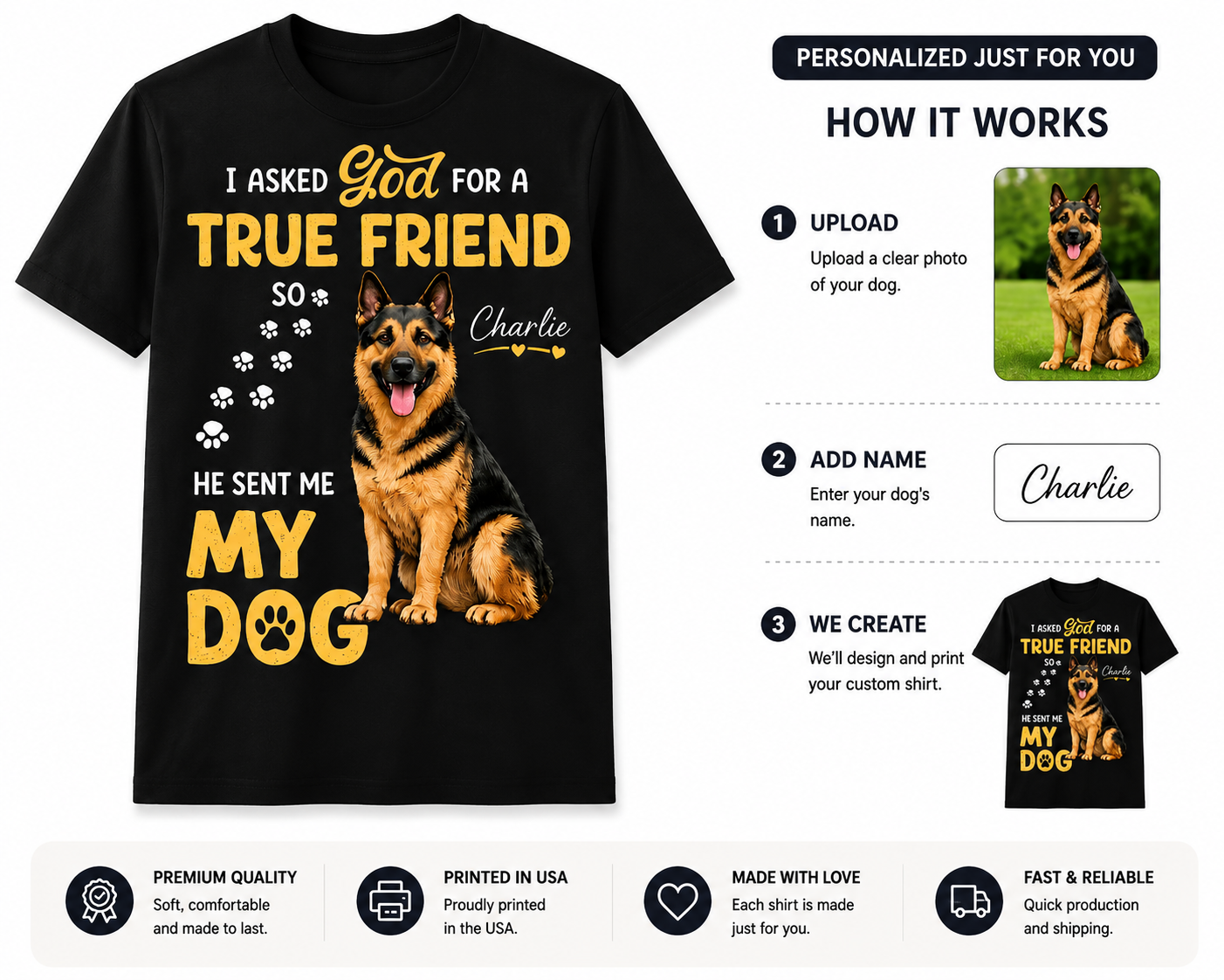 PHOTO PERSONALIZATION-I ASKED GOD FOR A TRUE FRIEND, HE SENT ME MY DOG UNISEX SHIRT